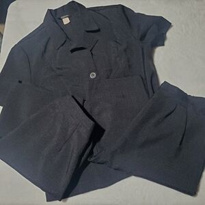 3 Piece Y2K - Black Short Sleeve Suit Jacket With Pant &&& Skirt